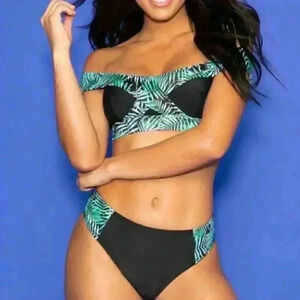 OFF SHOULDER PALM PRINT BIKINI